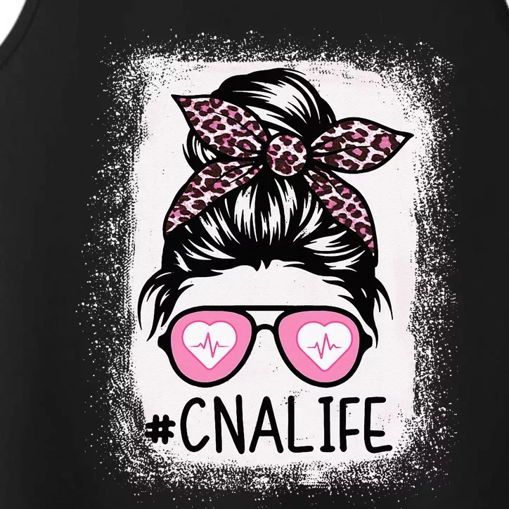 CNA Nurse Life Bleached Pink Leopard Messy Bun Performance Tank