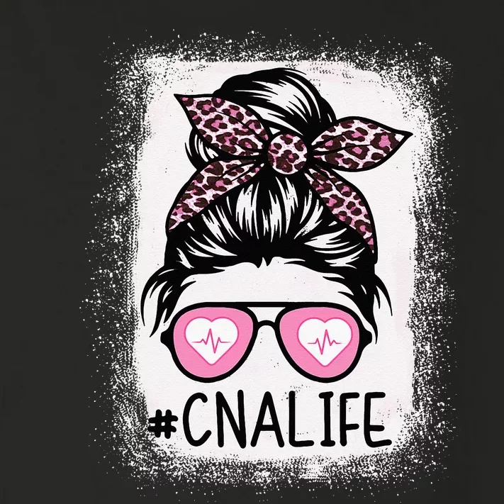 CNA Nurse Life Bleached Pink Leopard Messy Bun Toddler Long Sleeve Shirt