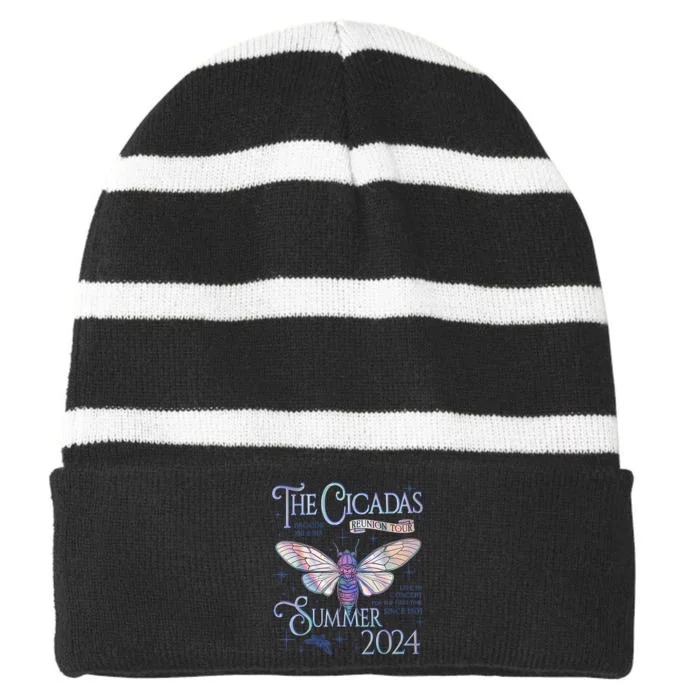 Cicada Nature Lover The Cicadas Reunion Summer 2024 Striped Beanie with Solid Band