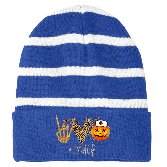 Cna Nurse Life Pumpkin Leopard Spooky Halloween Classic Gift Striped Beanie with Solid Band