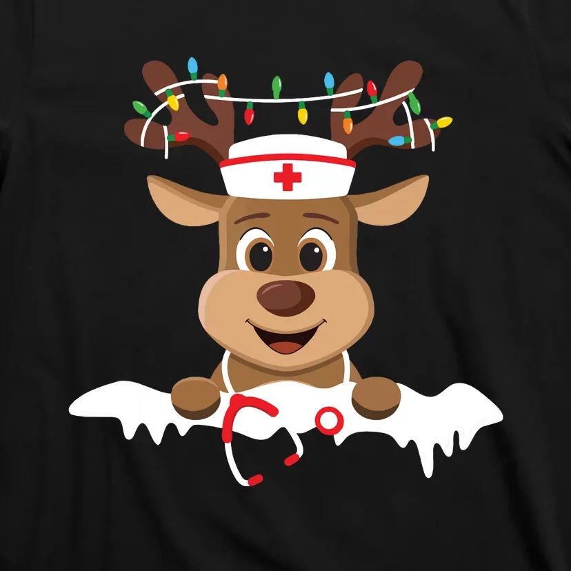 Christmas Nurse Love Nicu Rn Er Santa Reindeer Nurse Hat Elf T-Shirt