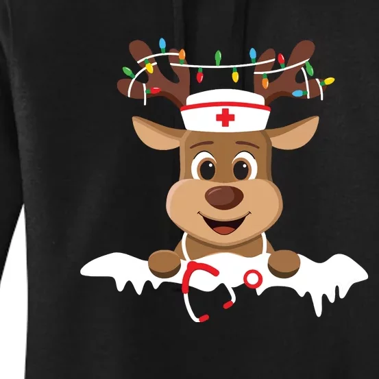 Christmas Nurse Love Nicu Rn Er Santa Reindeer Nurse Hat Elf Women's Pullover Hoodie