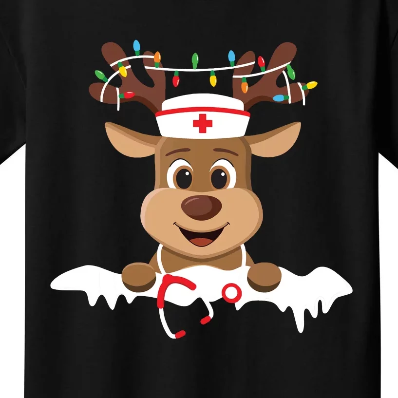 Christmas Nurse Love Nicu Rn Er Santa Reindeer Nurse Hat Elf Kids T-Shirt