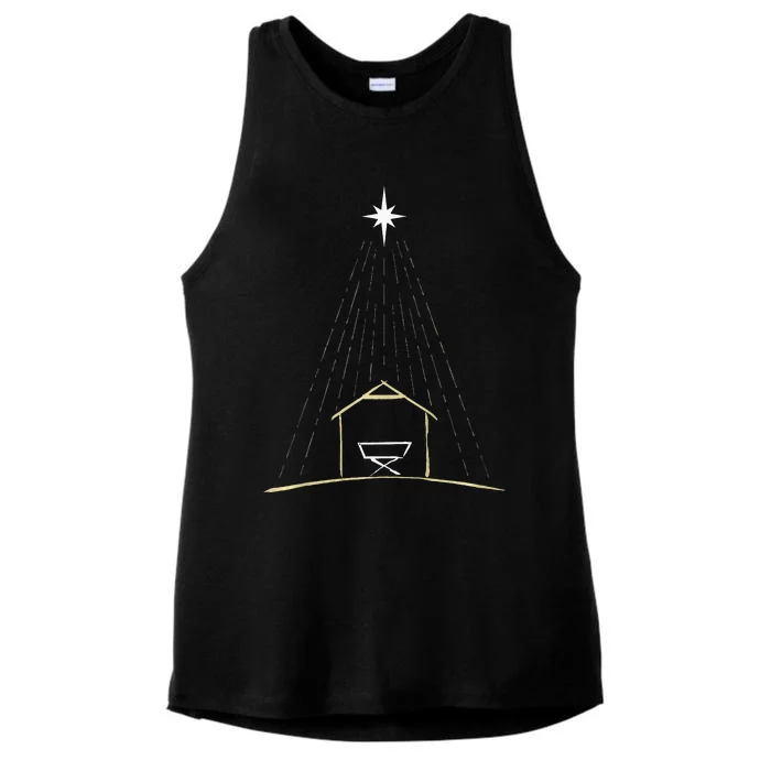 Christmas Nativity Manger Ladies Tri-Blend Wicking Tank