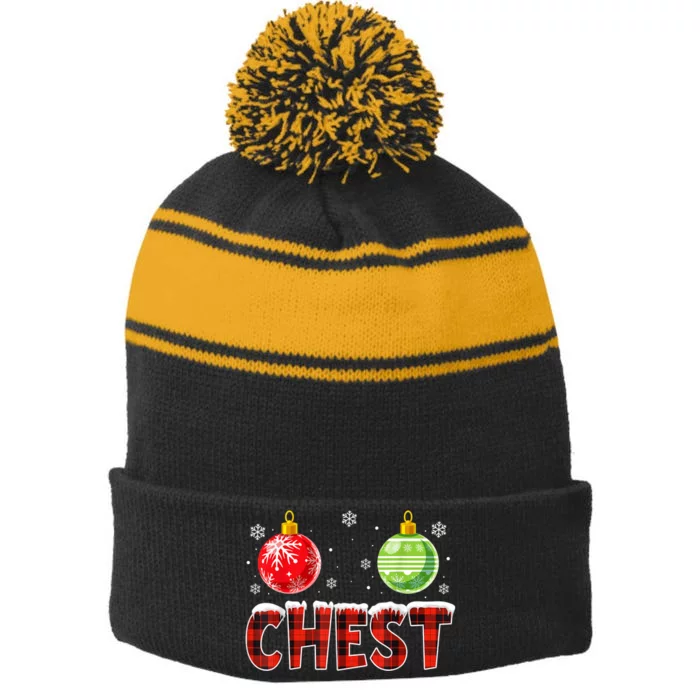 Chest Nuts Matching Chestnuts Funny Christmas Couples Chest Stripe Pom Pom Beanie