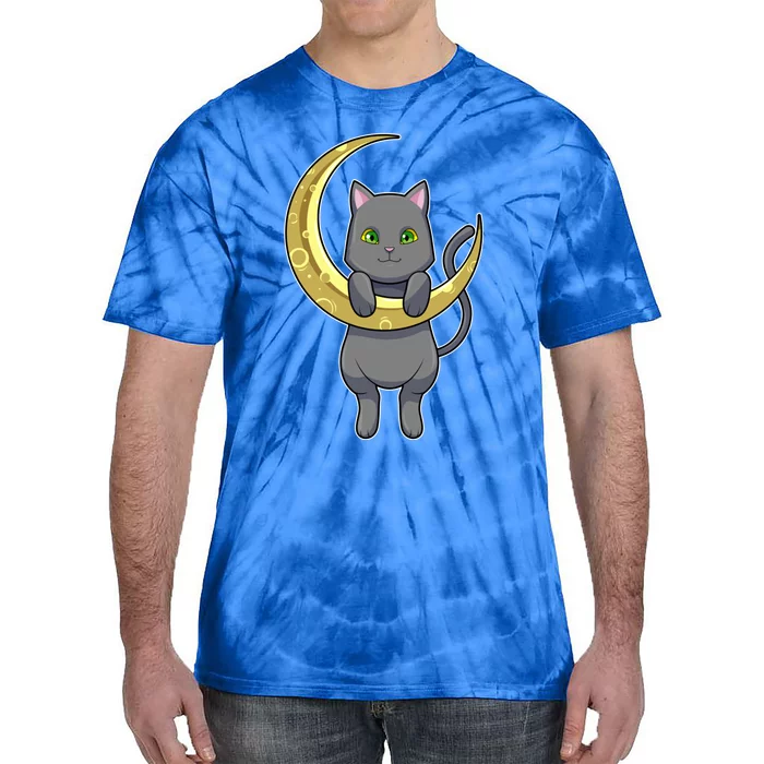 Cat Night Moon Gift Tie-Dye T-Shirt