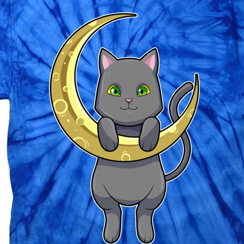 Cat Night Moon Gift Tie-Dye T-Shirt