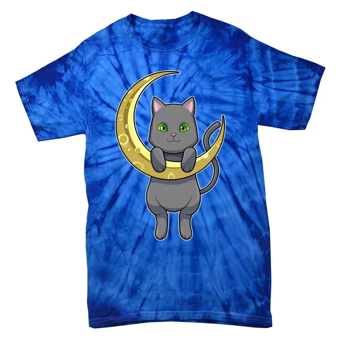 Cat Night Moon Gift Tie-Dye T-Shirt