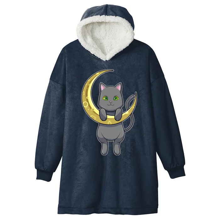 Cat Night Moon Gift Hooded Wearable Blanket