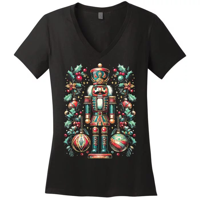 Christmas Nutcracker Merry Christmas Xmas Morning Holiday Women's V-Neck T-Shirt