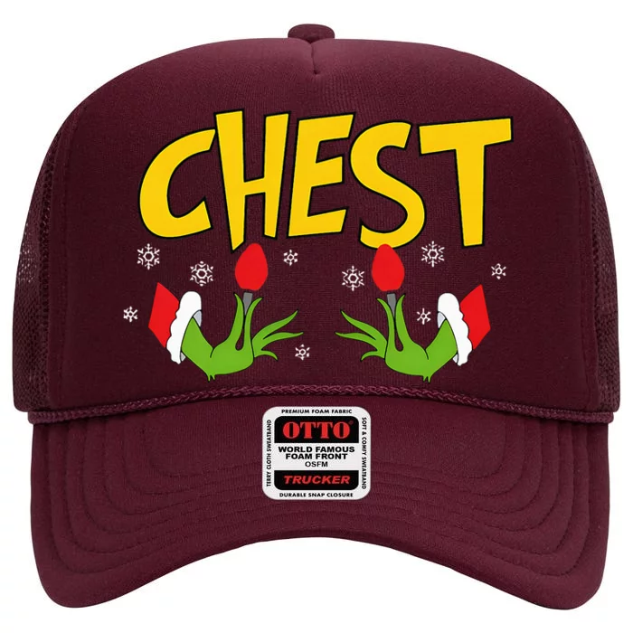 Chest Nuts Matching Chestnuts Funny Christmas Couples Chest High Crown Mesh Trucker Hat