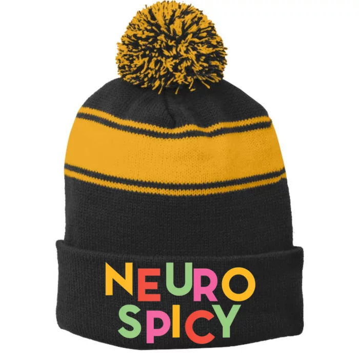 Cool Neurospicy Neuro Spicy Neurotypical Neurodiversity Adhd Stripe Pom Pom Beanie