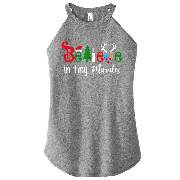 Christmas NICU Nurse Believe In Tiny Miracles Funny Funny Women’s Perfect Tri Rocker Tank