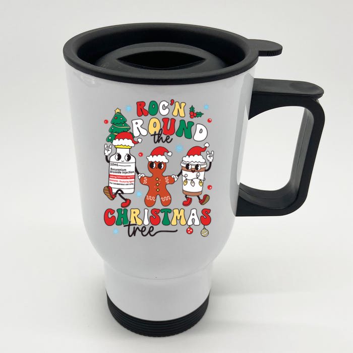 Christmas Nurse Nursing Rocn Around The Christmas Tree Front & Back Stainless Steel Travel Mug