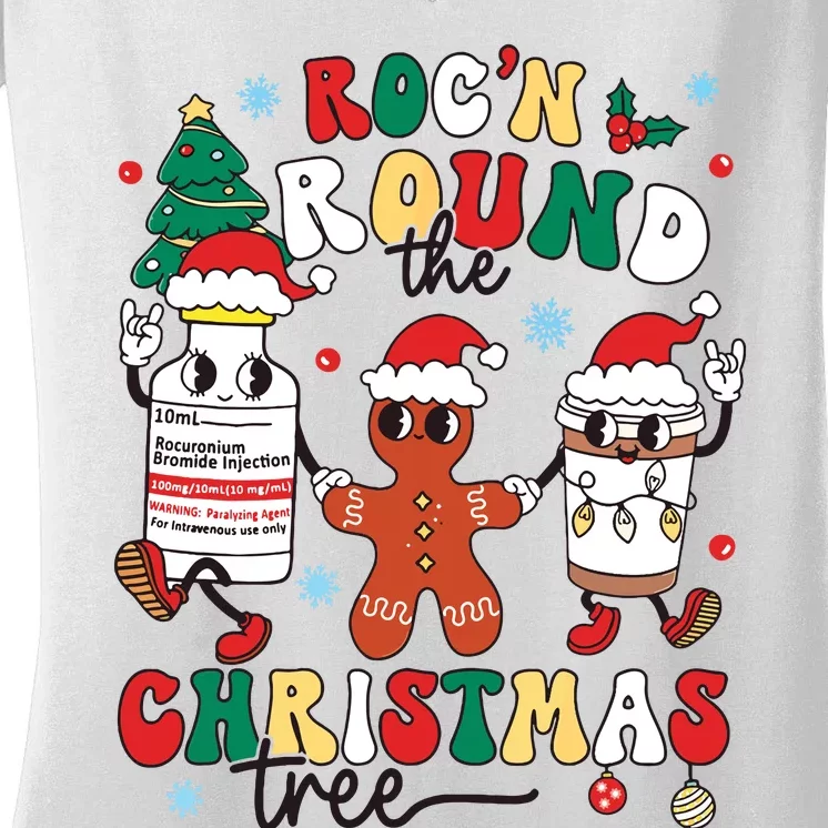 Christmas Nurse Nursing Rocn Around The Christmas Tree Women's V-Neck T-Shirt