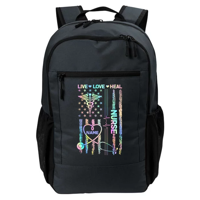 Custom Name Nurse Live Love Heal Colorful USA Flag Daily Commute Backpack