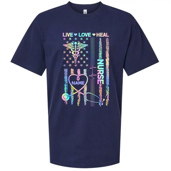 Custom Name Nurse Live Love Heal Colorful USA Flag Sueded Cloud Jersey T-Shirt