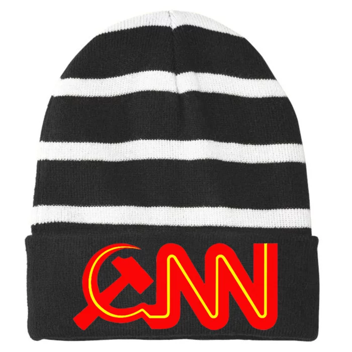 Communist News Network Funny Fake News Striped Beanie with Solid Band