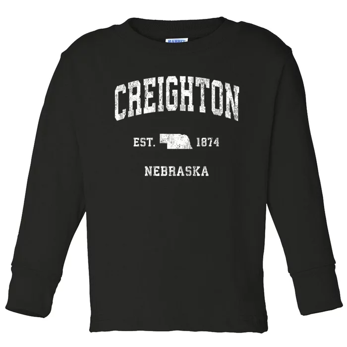 Creighton Nebraska Ne Vintage Athletic Sports Toddler Long Sleeve Shirt