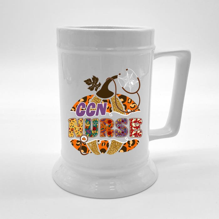 Ccn Nurse Nursing Halloween Pumpkin Leopard Gift Front & Back Beer Stein