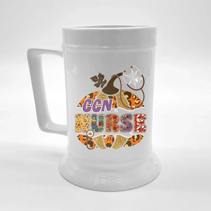 Ccn Nurse Nursing Halloween Pumpkin Leopard Gift Front & Back Beer Stein