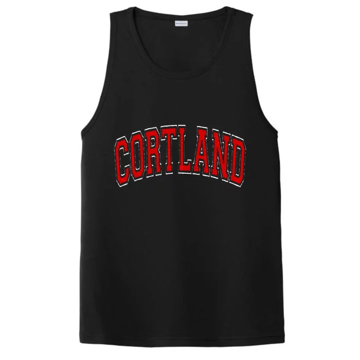 Cortland Ny New York Varsity Style Red Text Performance Tank