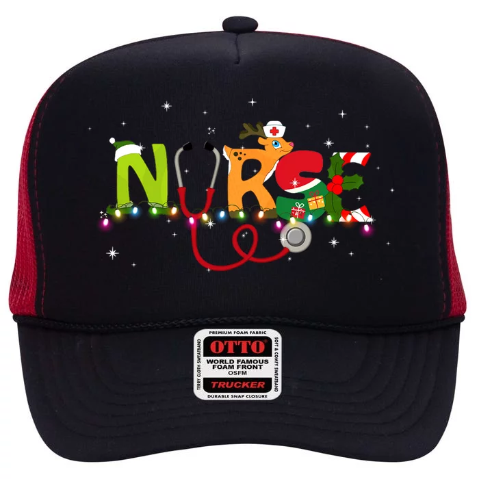 Christmas Nurse Nurse Stethoscope Christmas Tree Ornats Gift High Crown Mesh Trucker Hat