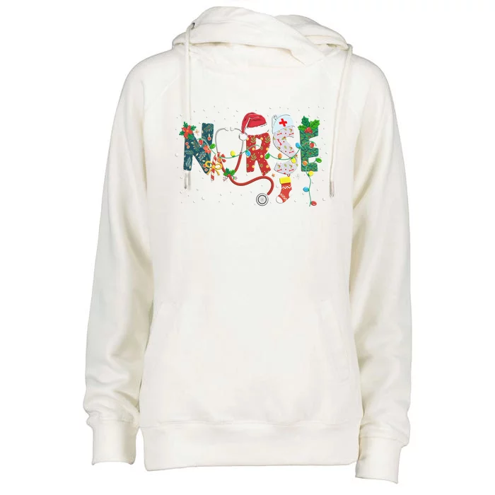 Christmas Nurse Nursing Health Worker Christmas Pattern Funny Gift Womens Funnel Neck Pullover Hood