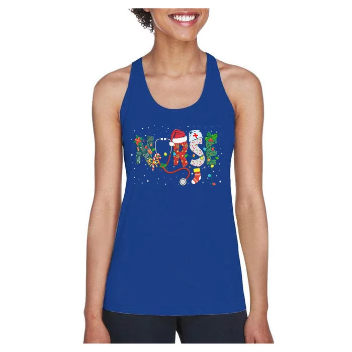 Christmas Nurse Nursing Health Worker Christmas Pattern Funny Gift Women's Racerback Tank