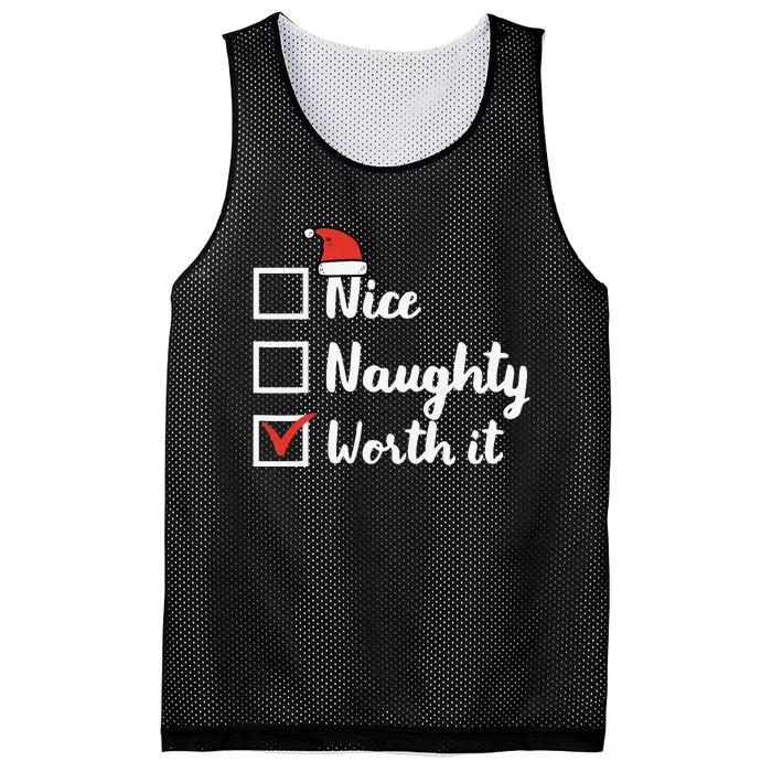 Christmas Nice Naughty Worth It Funny Xmas Mesh Reversible Basketball Jersey Tank