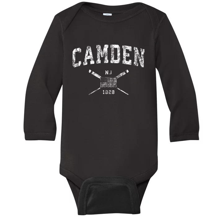 Camden Nj Nautical Vintage Us Flag Baby Long Sleeve Bodysuit