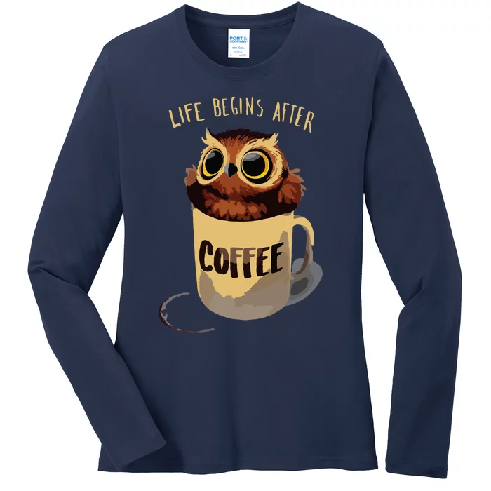 Cute Night Owl Coffee Ladies Long Sleeve Shirt