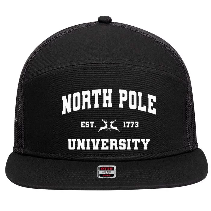 Christmas North Pole University Santa Workshop Elves Red 7 Panel Mesh Trucker Snapback Hat