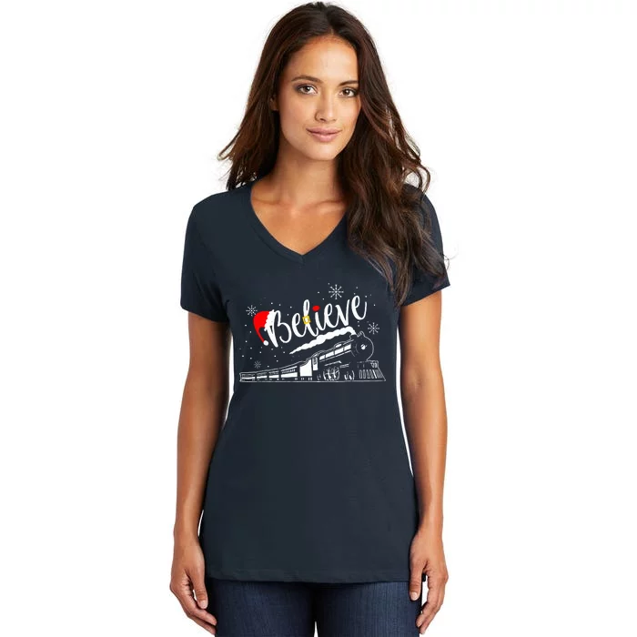 Christmas North Pole P.O.L.A.R E.X.P.R.E.S.S All Abroad Xmas Santa Women's V-Neck T-Shirt