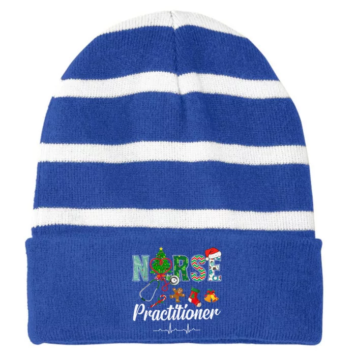 Christmas Nurse Practitioner Scrubs Nurse Xmas Stethoscope Striped Beanie with Solid Band