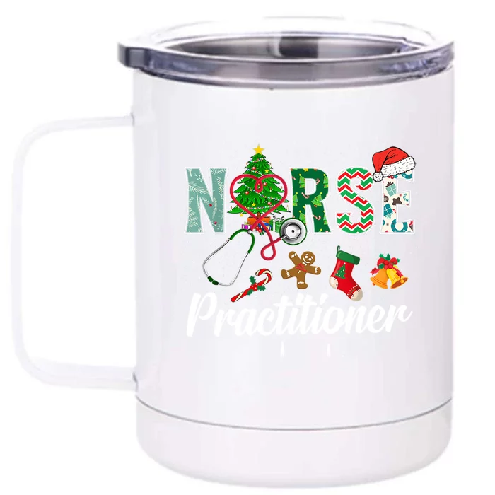 Christmas Nurse Practitioner Scrubs Nurse Xmas Stethoscope Funny Gift Front & Back 12oz Stainless Steel Tumbler Cup