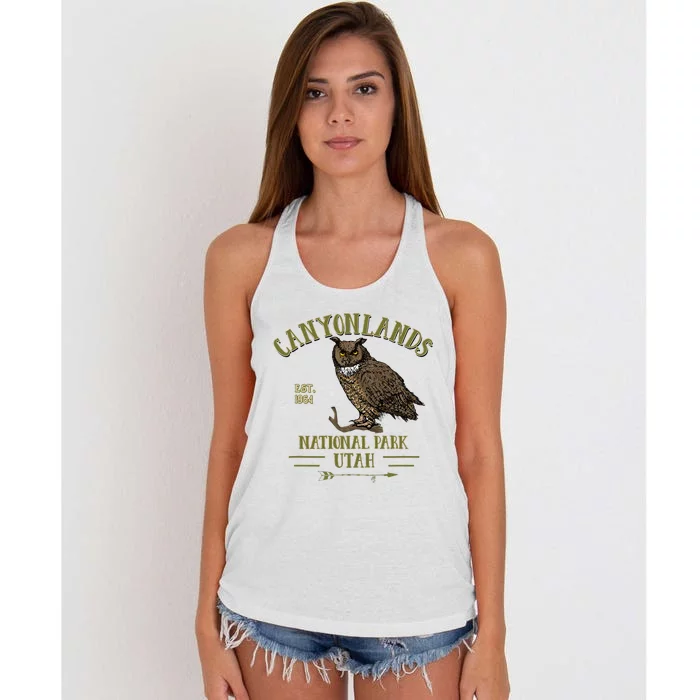 Canyonlands National Park Utah Great Horned Owl Souvenir Women's Knotted Racerback Tank