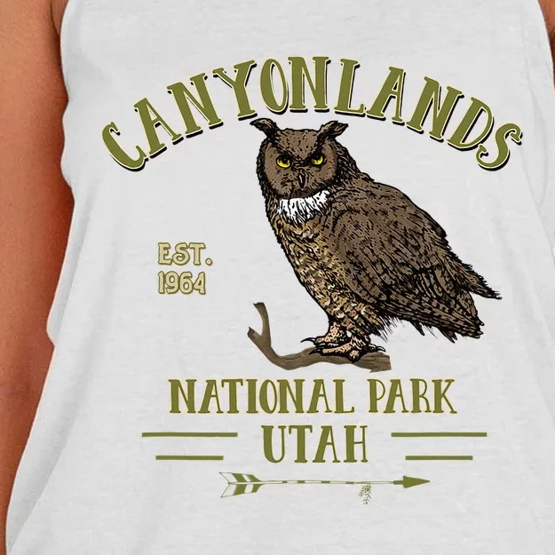 Canyonlands National Park Utah Great Horned Owl Souvenir Women's Knotted Racerback Tank