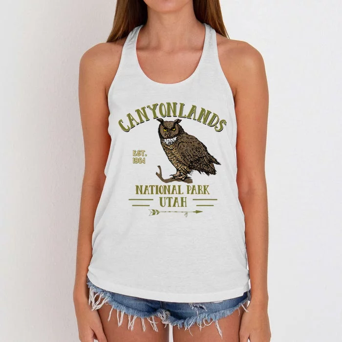 Canyonlands National Park Utah Great Horned Owl Souvenir Women's Knotted Racerback Tank