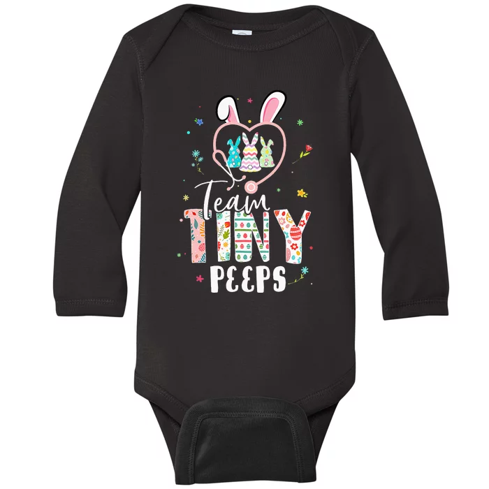 Cute NICU PICU L&D Nurse Easter Day Stethoscope Cute Bunny Baby Long Sleeve Bodysuit