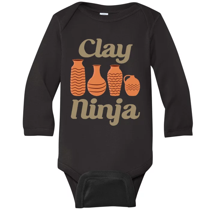 Clay Ninja Pottery Funny Ceramic Baby Long Sleeve Bodysuit