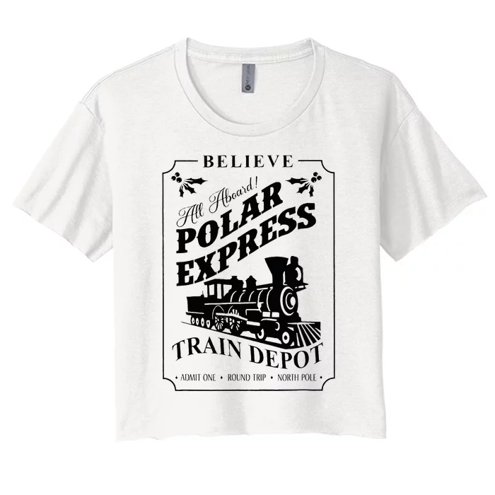 Christmas North Pole P.O.L.A.R Express All Abroad Xmas Women's Crop Top Tee