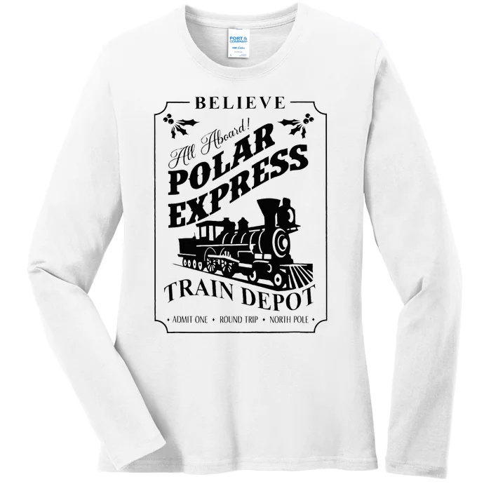 Christmas North Pole P.O.L.A.R Express All Abroad Xmas Ladies Long Sleeve Shirt