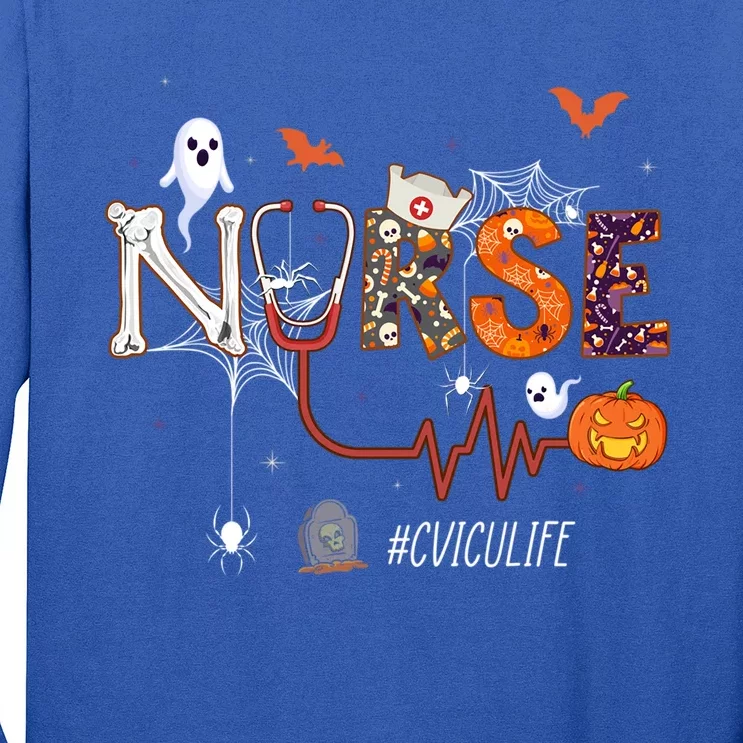 Cvicu Nurse Pumpkin Halloween Cardiovascular Icu Nursing Gift Long Sleeve Shirt