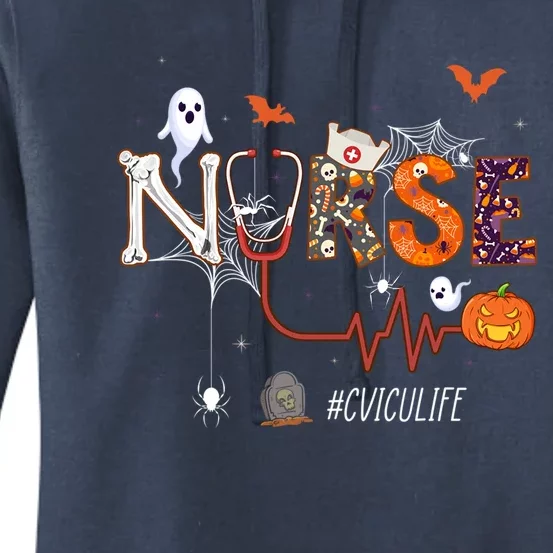 Cvicu Nurse Pumpkin Halloween Cardiovascular Icu Nursing Gift Women's Pullover Hoodie