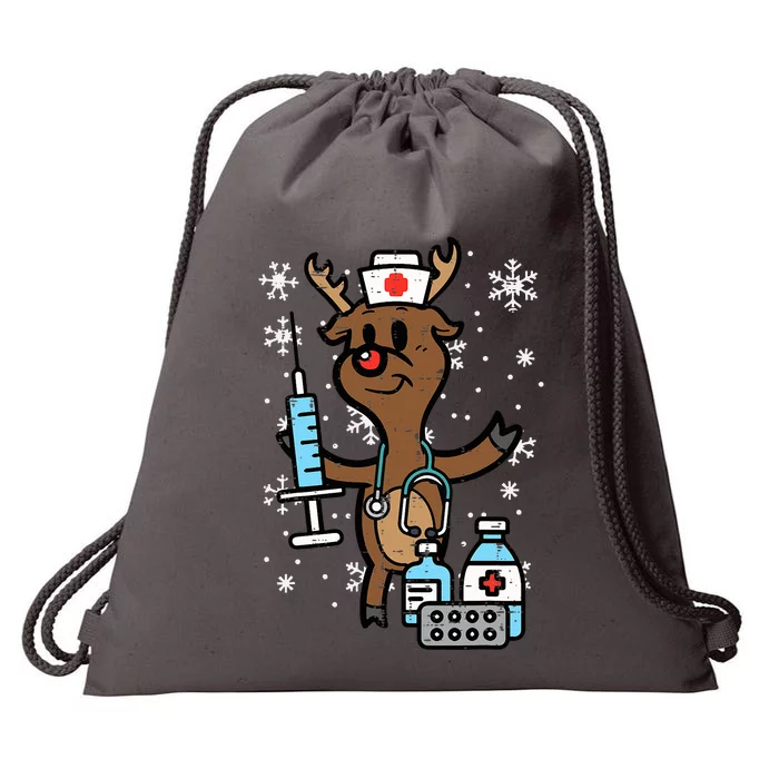 Christmas Nurse Reindeer Funny Xmas Nursing Scrub Top Drawstring Bag