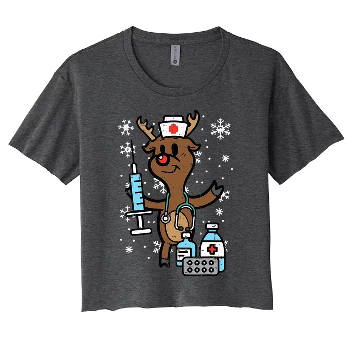 Christmas Nurse Reindeer Funny Xmas Nursing Scrub Top Women's Crop Top Tee