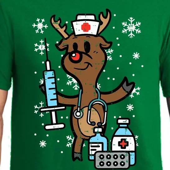 Christmas Nurse Reindeer Funny Xmas Nursing Scrub Top Pajama Set