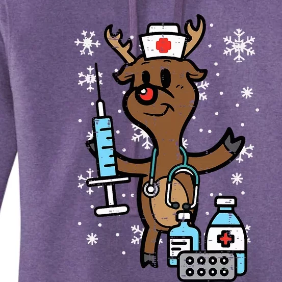 Christmas Nurse Reindeer Funny Xmas Nursing Scrub Top Women's Pullover Hoodie