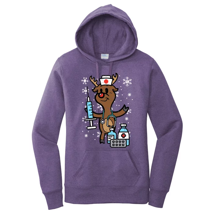 Christmas Nurse Reindeer Funny Xmas Nursing Scrub Top Women's Pullover Hoodie